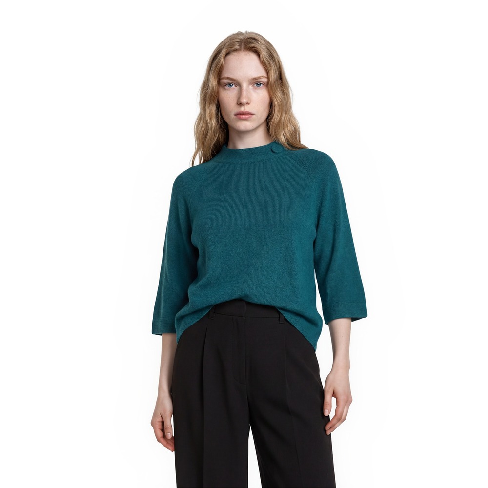 Prive 100% Cashmere Thick Sweater Women's Size Large Teal Green Funnel Neck